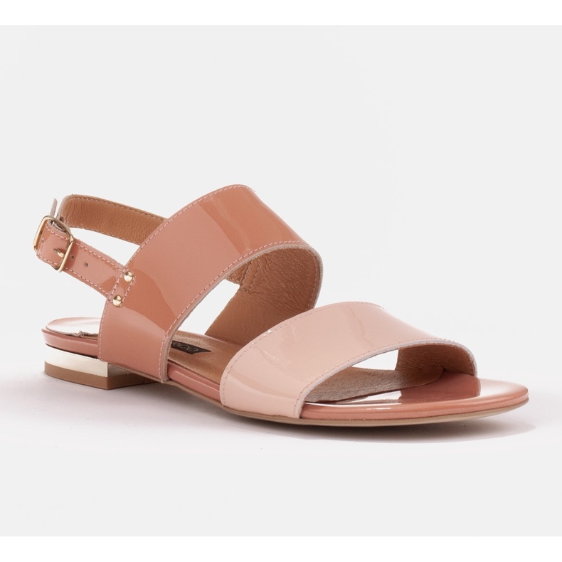 Marco Shoes Sandales plates laquées et talon métallisé beige 1