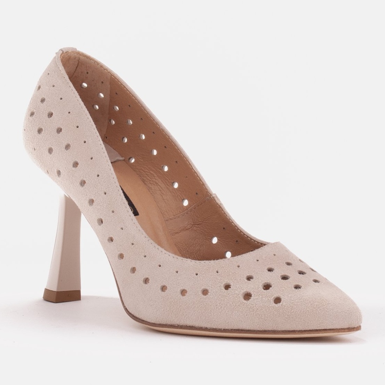 Marco Shoes Escarpins en daim naturel avec perforation décorative beige 1