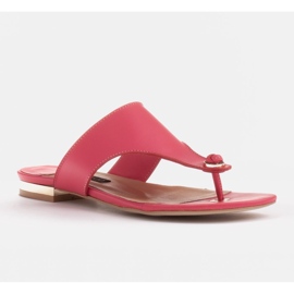 Marco Shoes Tongs plates en cuir à talon métallisé rose 1