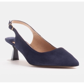 Marco Shoes Escarpins en daim délicat avec une bride bleu marin 7