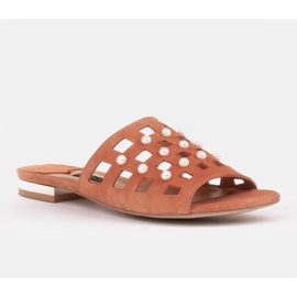 Marco Shoes Chaussons élégants pour femmes avec perles et perforations orange 1 Marco Shoes Chaussons élégants pour femmes avec perles et perforations orange 1