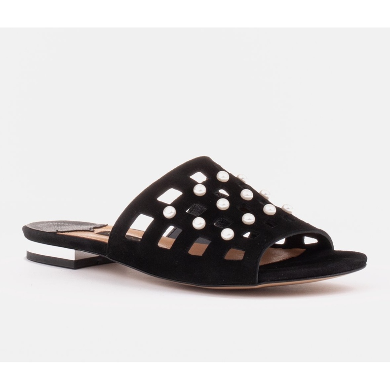 Marco Shoes Chaussons élégants pour femmes avec perles et perforations noir 1