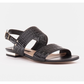 Marco Shoes Sandales plates en cuir véritable à talon métallisé noir 1