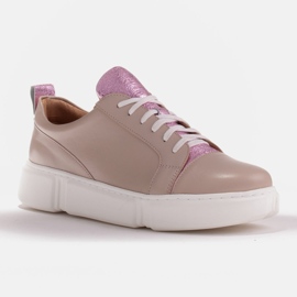 Marco Shoes Baskets beiges avec empiècement rose 1