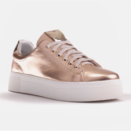 Marco Shoes Baskets femme en cuir véritable sur semelle épaisse doré 1