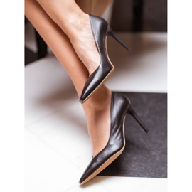 Marco Shoes Épingles en cuir avec devant allongé le noir 8