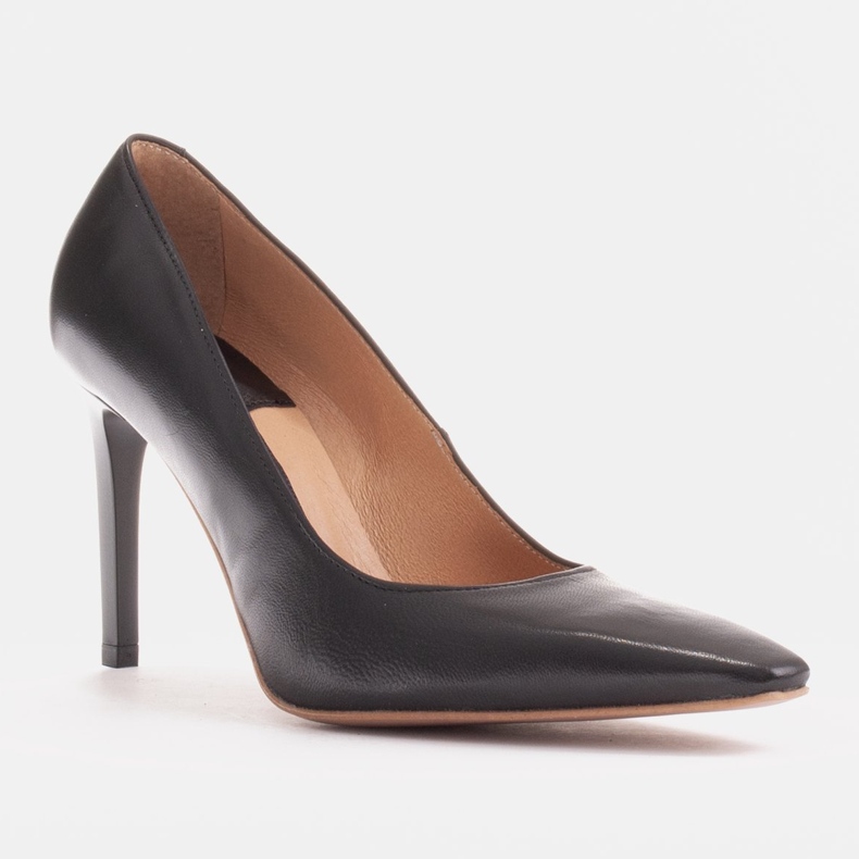 Marco Shoes Épingles en cuir avec devant allongé le noir 1