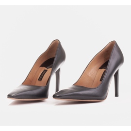 Marco Shoes Épingles en cuir avec devant allongé le noir 4