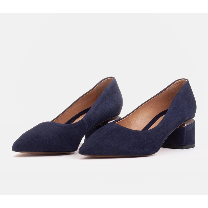 Marco Shoes Escarpins en daim naturel avec détail argenté au talon bleu 2