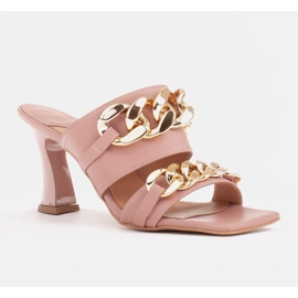 Marco Shoes Chaussons femme en cuir avec chaîne décorative rose 1 Marco Shoes Chaussons femme en cuir avec chaîne décorative rose 1