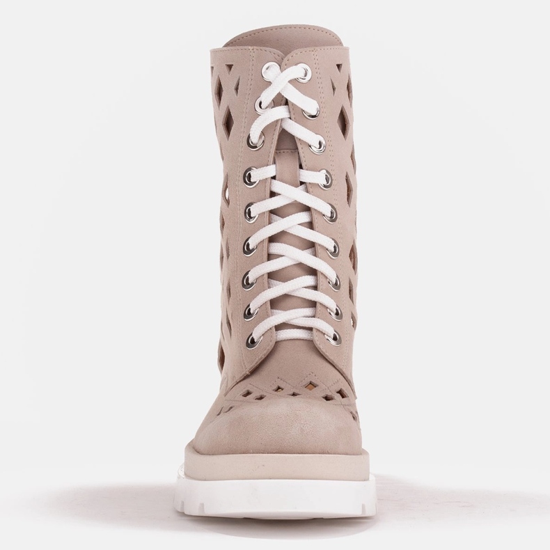 Marco Shoes Bottes en velours avec perforation beige 2