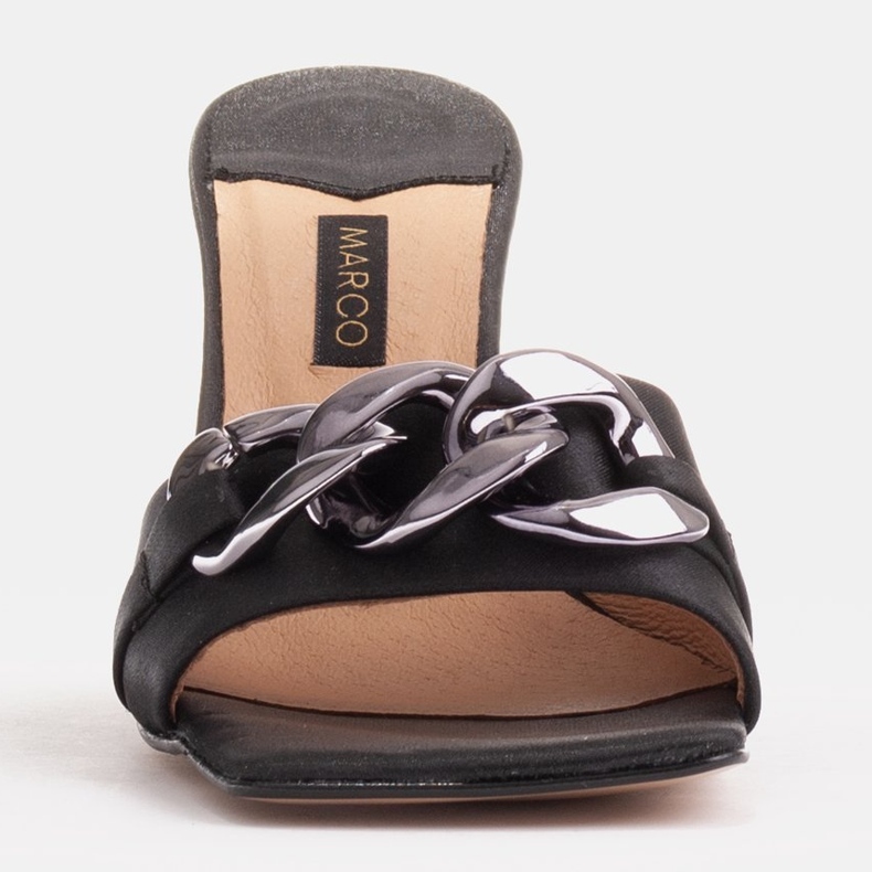 Marco Shoes Chaussons femme en satin noir avec chaîne décorative 1