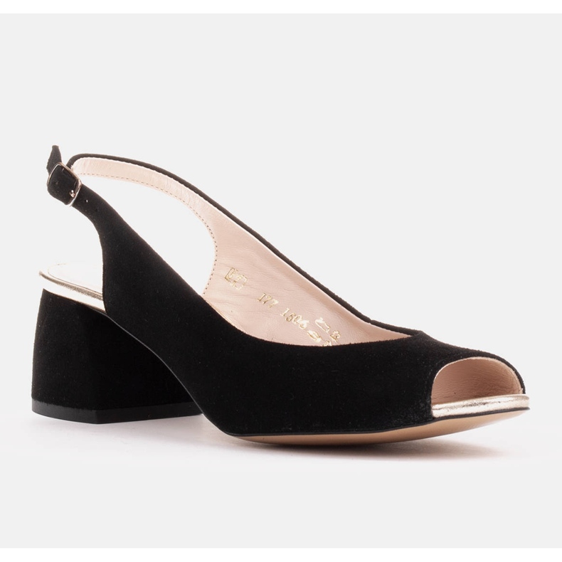 Marco Shoes Sandales en daim noir à talon stable 1