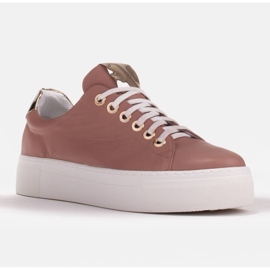 Marco Shoes Baskets femme en cuir véritable sur semelle épaisse rose doré 1