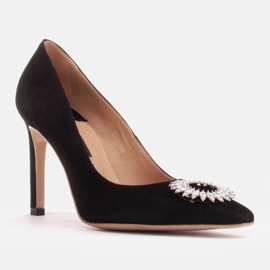 Marco Shoes Escarpins en daim avec ornement en cristal le noir 1
