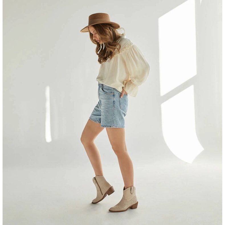 Marco Shoes Santiags en cuir avec coutures décoratives 2188B-1278-042-1 beige 2