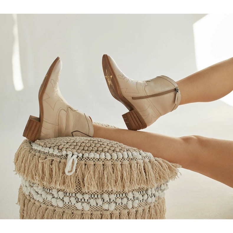 Marco Shoes Santiags en cuir avec coutures décoratives 2188B-1278-042-1 beige 1