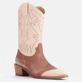 Marco Shoes Santiags brodées, cuir effet vintage beige brun 1