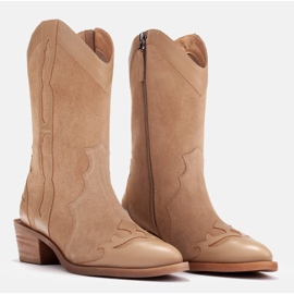 Marco Shoes Bottes en daim naturel avec éléments en cuir beige 4