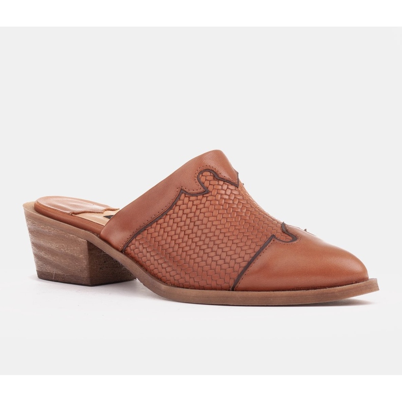 Marco Shoes Chaussons femme en cuir à talon avec rainures brun 1