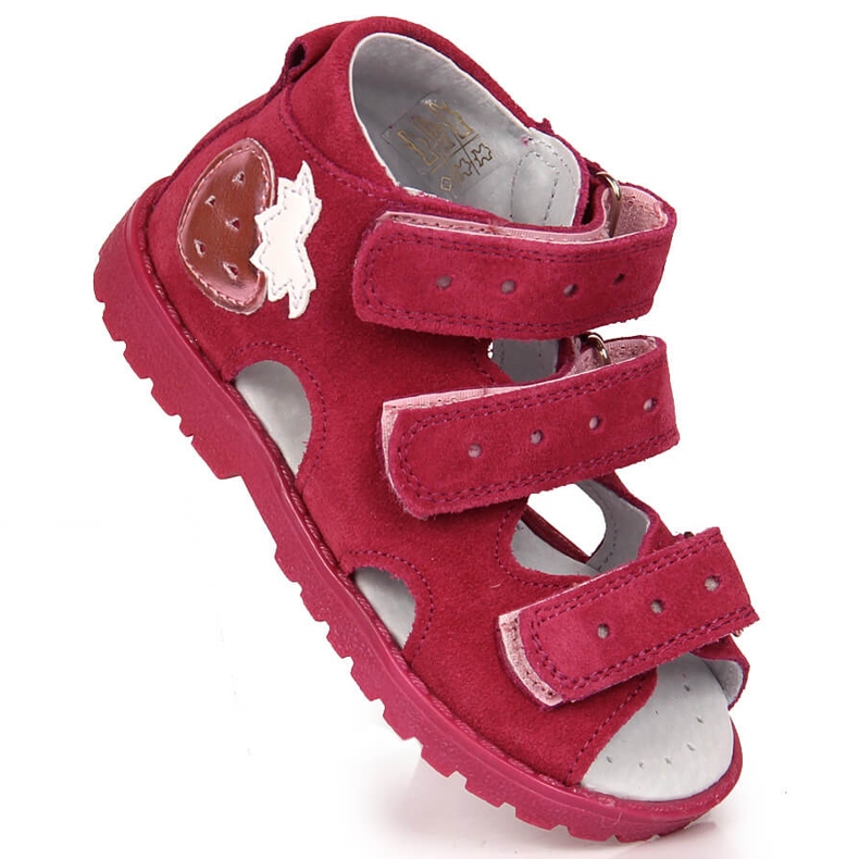 Sandales en cuir pour fille avec fraise fuchsia Kornecki rose 1
