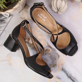 Sandales pour femmes en cuir noir à talons hauts Juma le noir 2