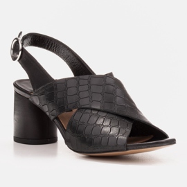 Marco Shoes Sandales en cuir pour femmes en cuir avec rayures coupées noir 1