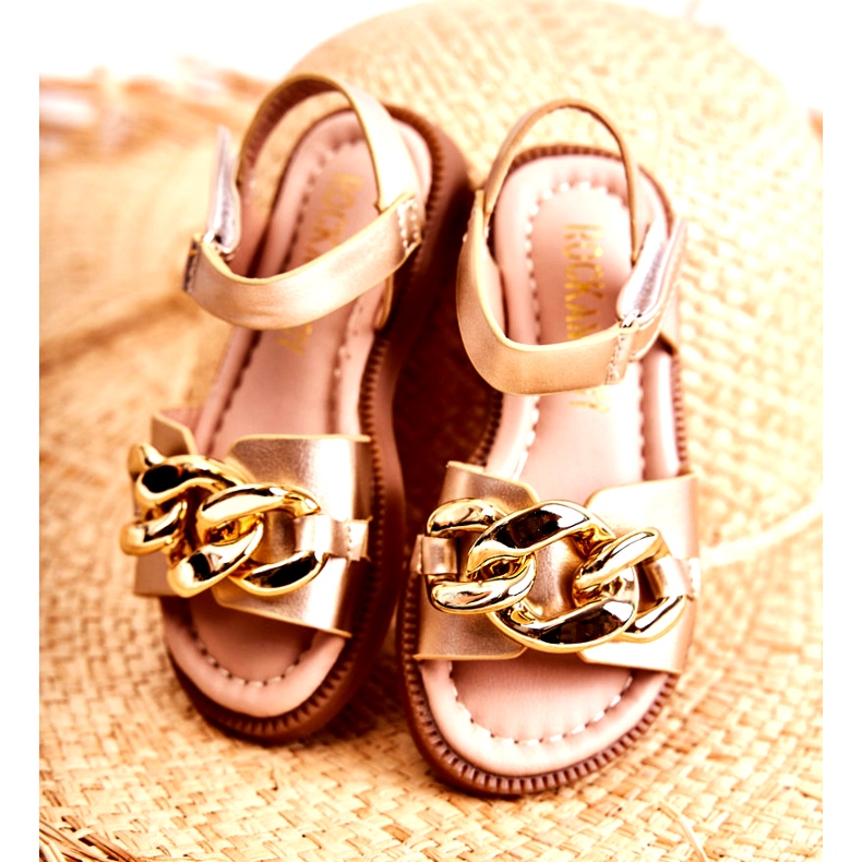 FR1 Sandales Enfant Avec Velcro Layra Doré 2