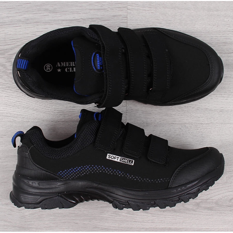 Chaussures de trekking avec velcro imperméables noires et bleues American Club le noir 1
