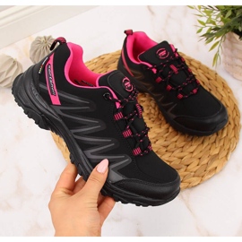 Chaussures de trekking femme imperméables noires et roses American Club 2