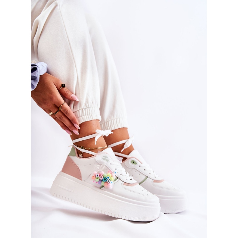 PS1 Chaussures de sport nouées pour femmes Baskets Blanc-Rose Manille 2