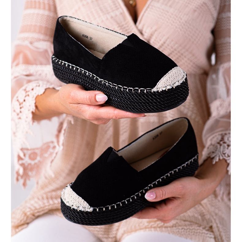 SHELOVET Espadrilles en daim le noir 1