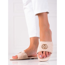 SHELOVET Pantoufles en daim pour femmes beige 1