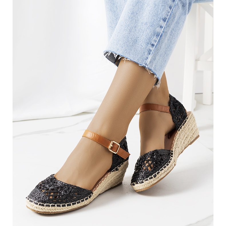 Espadrilles noires sur compensées Dafin le noir 1