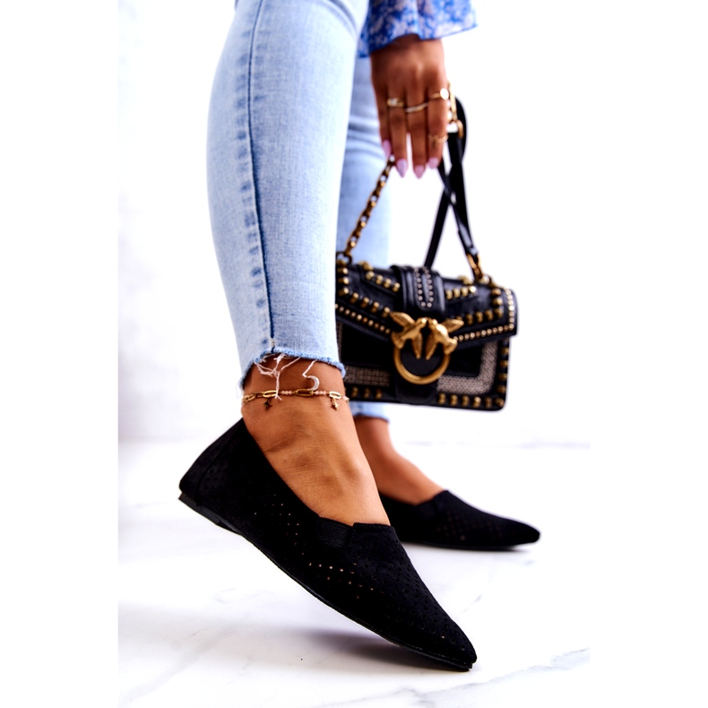 LU BOO Ballerines Femme Ajourées Slip-on Noir Rosario 1