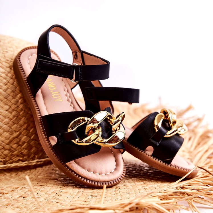 FR1 Sandales Enfant Avec Velcro Layra Noir le noir d'or 1