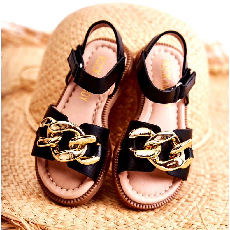 FR1 Sandales Enfant Avec Velcro Layra Noir le noir d'or 2