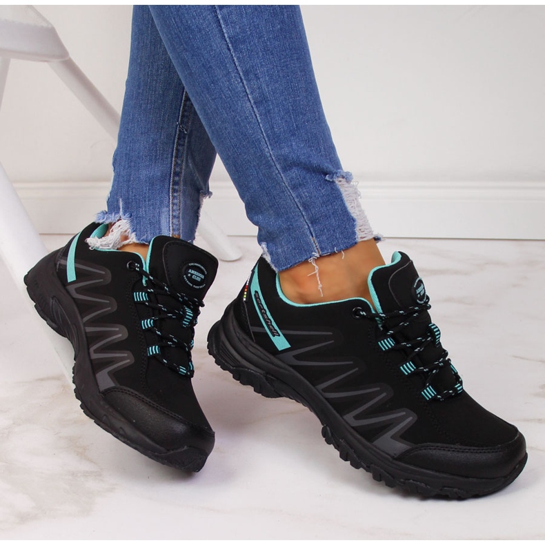 Chaussures de trekking femme imperméables noir et menthe American Club 1
