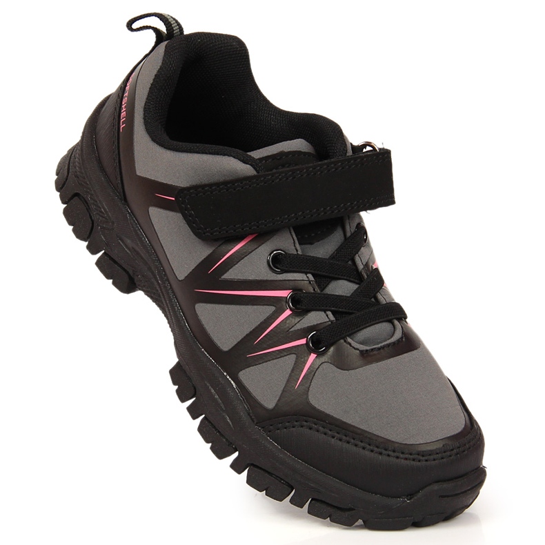 Chaussures de trekking pour enfants imperméables avec fermeture scratch gris American Club le noir 1