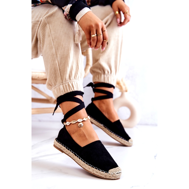 FB1 Ismanne Espadrilles en daim noir à nouer 4