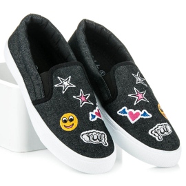 Balada Slipons en denim avec patchs le noir 1