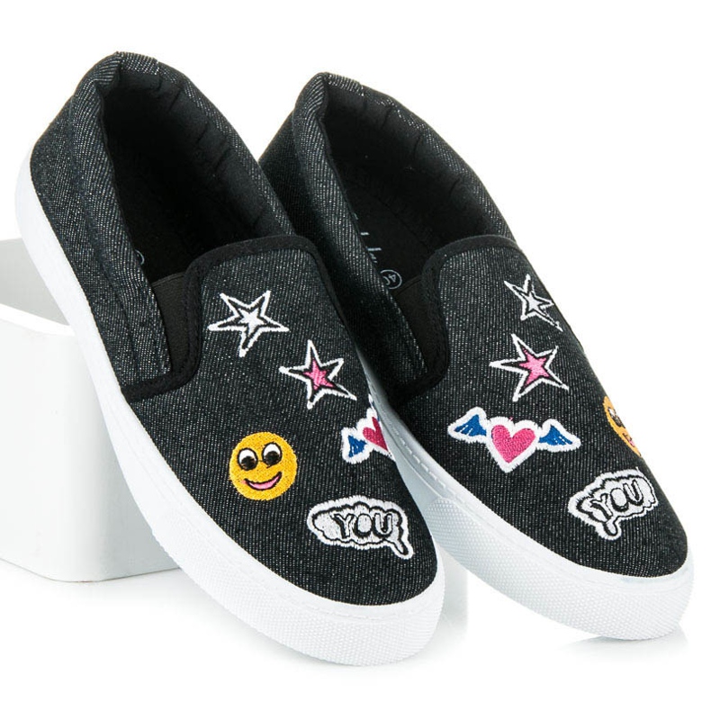 Balada Slipons en denim avec patchs noir 1