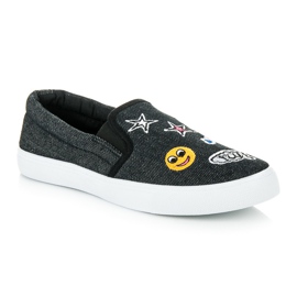 Balada Slipons en denim avec patchs le noir 2