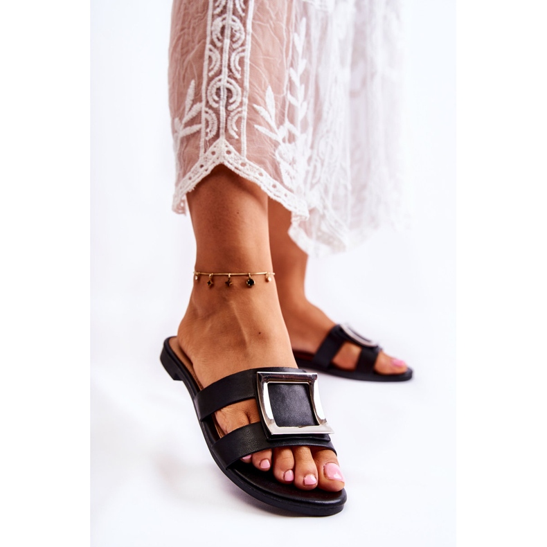 PG1 Chaussons Femme En Cuir Avec Décoration Roysa Noire 1