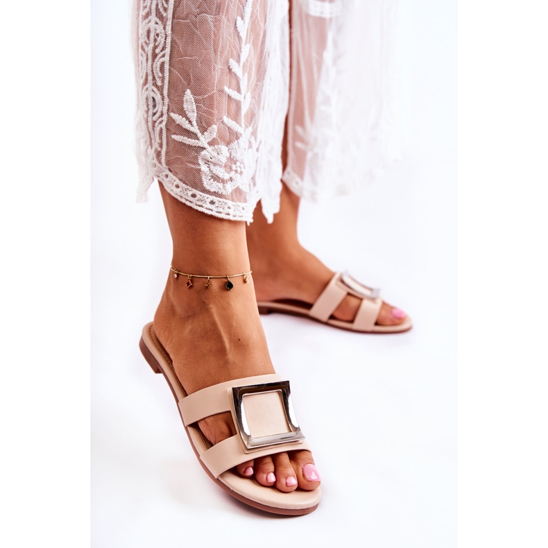 PG1 Chaussons Femme En Cuir Avec Décoration Nude Roys beige 1