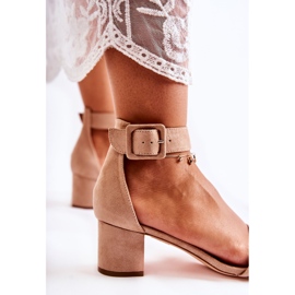 S.Barski Sandales à talons bas en daim beige Graciell brun 3