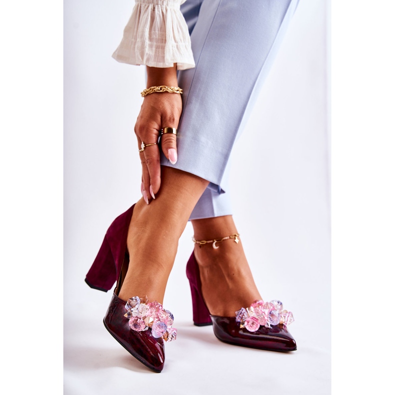 PA2 Escarpins en cuir à la mode avec ornements Louna marron rouge 2