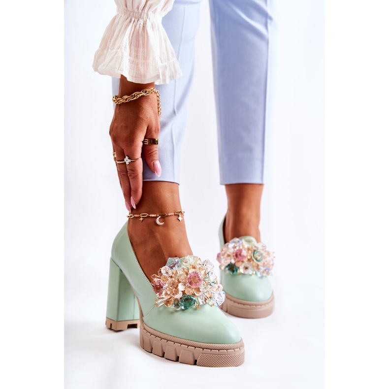 PA2 Escarpins élégants avec ornement Caterine vert lisse 1