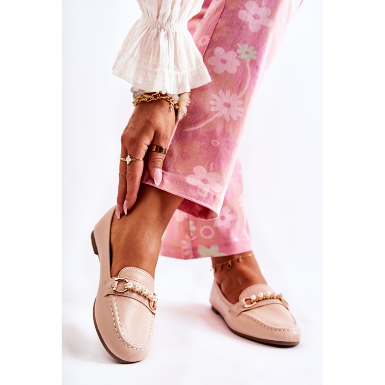 PG1 Mocassins Femme Avec Perles Décoratives Beige Sergia 2