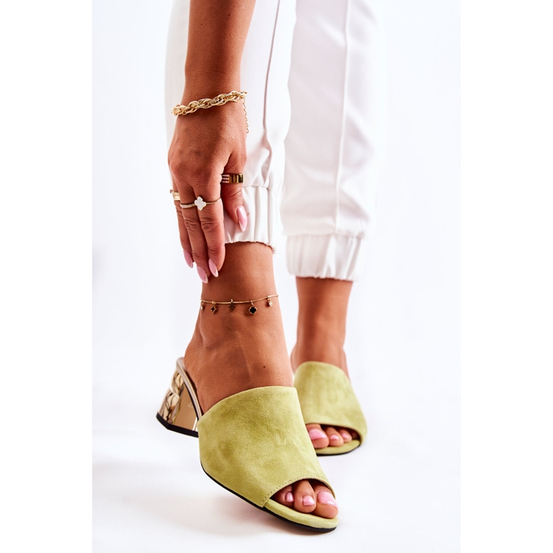 PA2 Pantoufles À Talons En Daim Pour Femmes Vert Perry 1